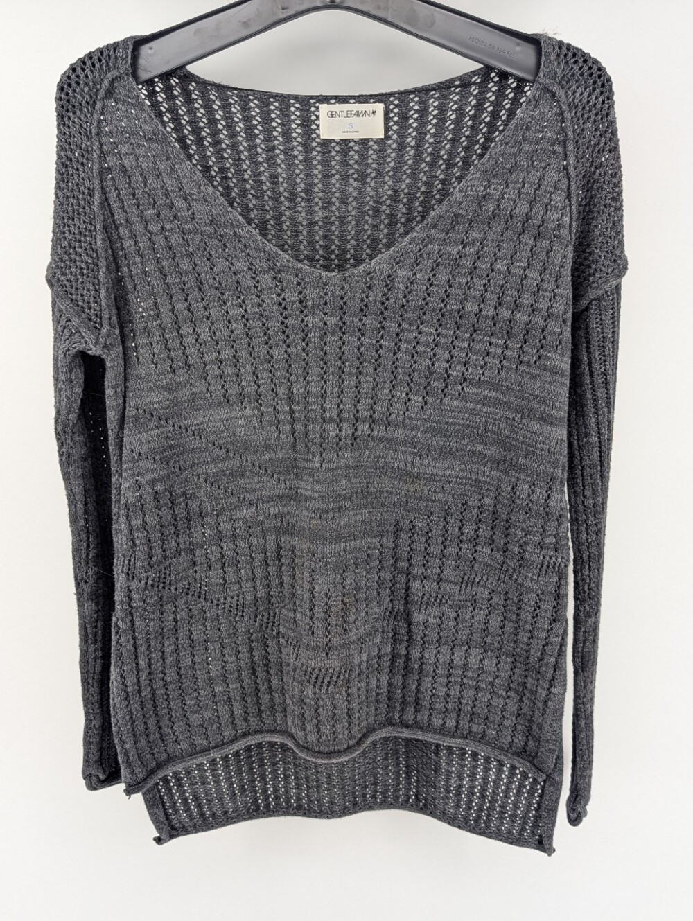 Gentle Fawn Charcoal Open-Knit V-Neck Sweater
